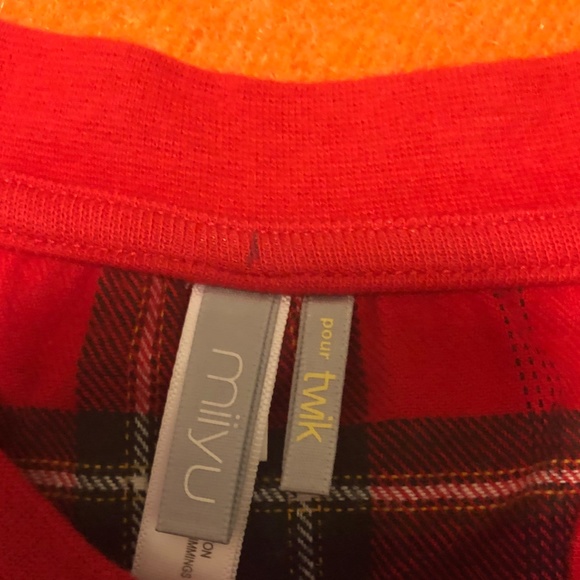 Red plaid check tartan organic cotton cabin lounge check shirt NWT - Picture 6 of 14